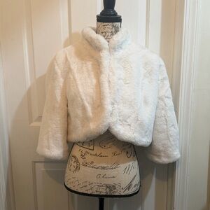 Laundry by Shelli Segal Ivory Faux Fur Cropped Bolero